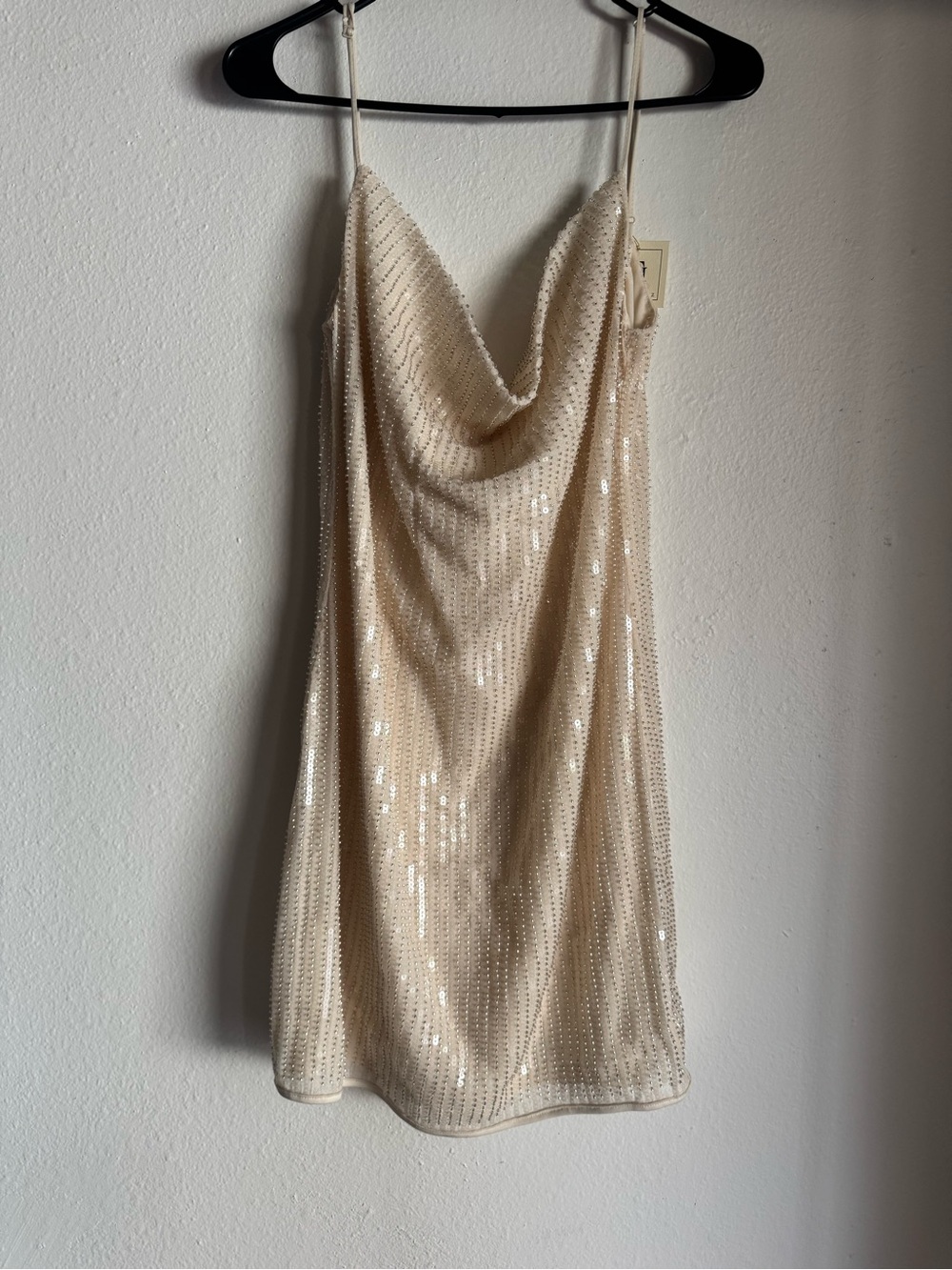 Sequin Cowl Neck Mini Dress - Champagne